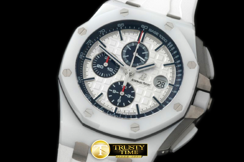AP0239 – 2014 Royal Oak Chronograph CER/RU Wht A-7750 Sec@12