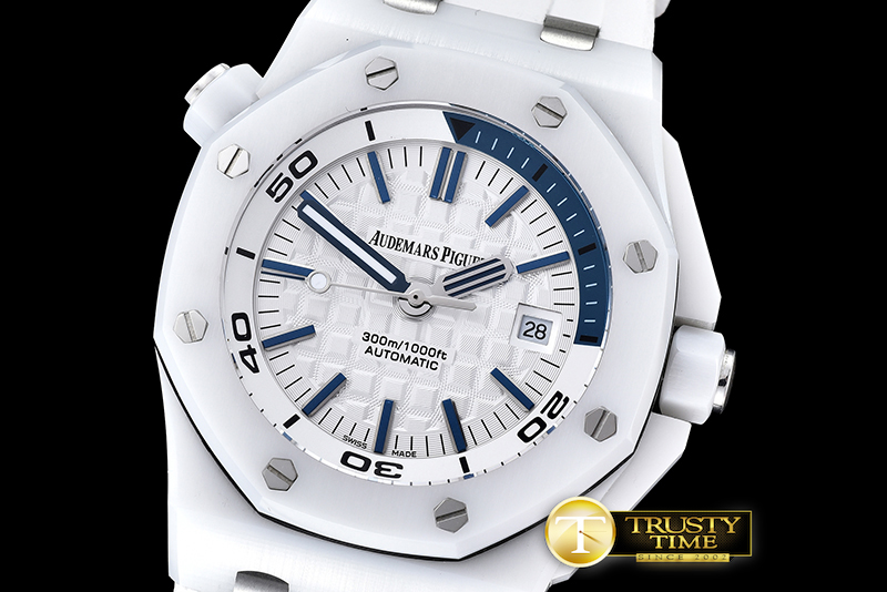 AP0378F – Royal Oak Diver CER/RU White/Blue JHF A2813 Mod3120