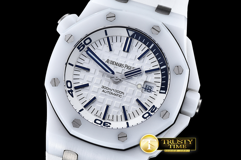 AP0398B – Royal Oak Diver Ceramic CER/RU Wht/Blue BPF MY9015 Mod