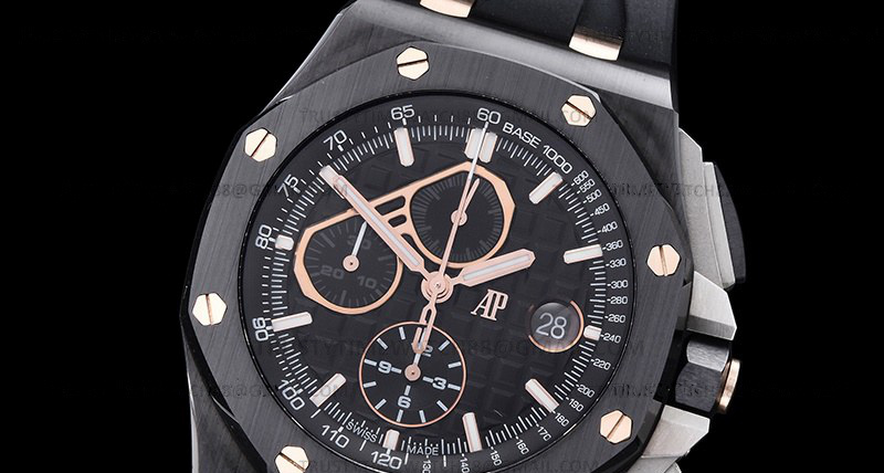 AP0766F – AP ROO Chronograph CER/RU Black/Stk/RG APF A3126 Mod