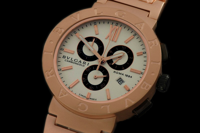 BVG0043A – CarbonGold RG/RG White Swiss Quartz Chrono