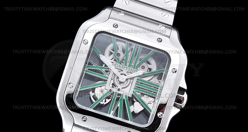 CAR0642B -Santos Cartier Skele 40mm SS/SS Grn Ske RICH V2 9611MC
