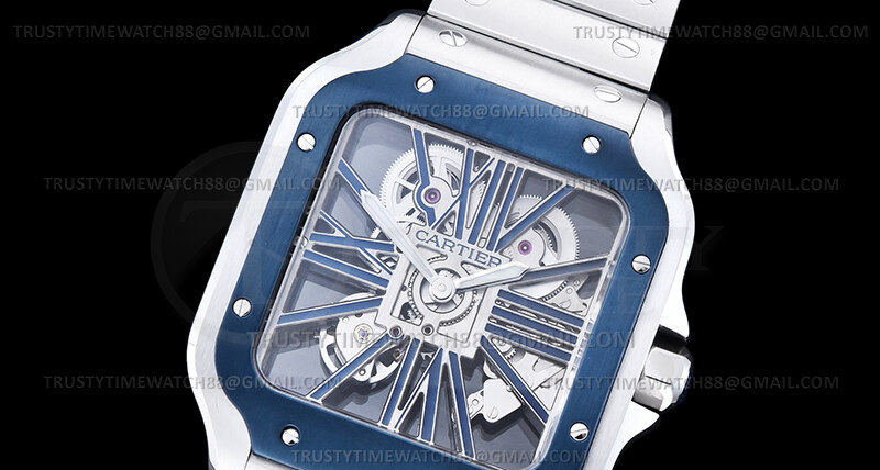 CAR0642C – Santos De Cartier Skele Blue SS/SS Ske RICH V2 9611MC