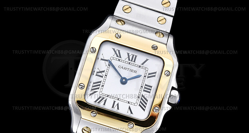 CAR0643B – Santos Galbee SM YG/SS Wht/Rmn BLF Swiss Qtz