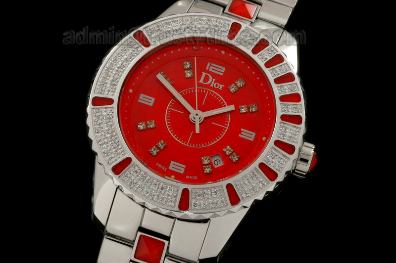 CD011A – Christal Automatique SS/SS Red Diam Jap Qtz c/w Box