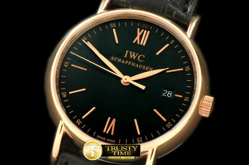IWC0150C – Portofino Ladies RG/LE Black Roman Swiss Qtz