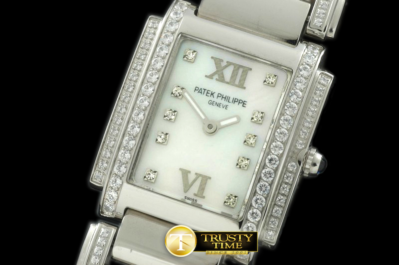 PP0101 – Ladies 24 Hours Double/Band Diamonds SS MOP Wht S-Qtz