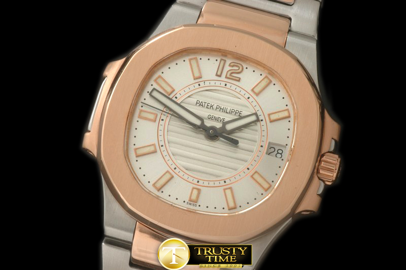 PP0178C – Nautilus 7010 Midsize 32mm TT RG White – Swiss Qtz