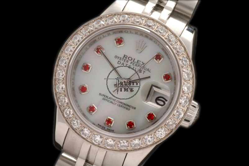 RDJLD0207 – DJ Ladies SS White MOP Red Ruby Jubil – Swiss 2671-2