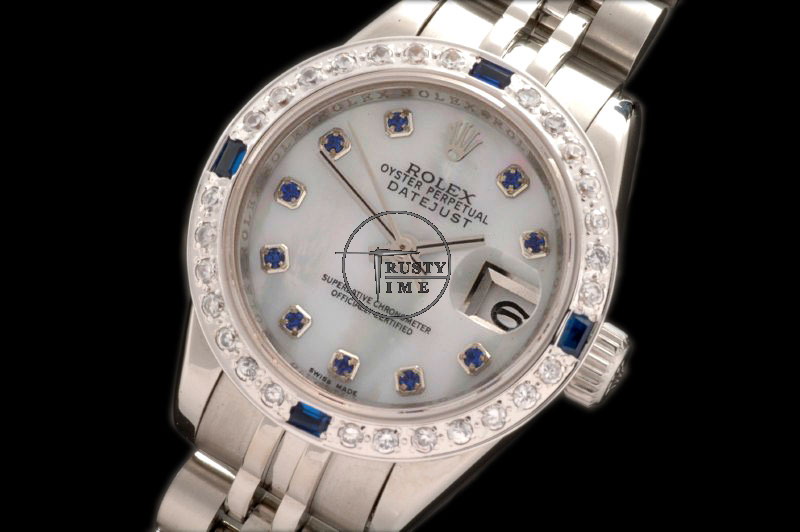RDJLD0208 – DJ Ladies SS White MOP Blue Ruby Jubil- Swiss 2671-2