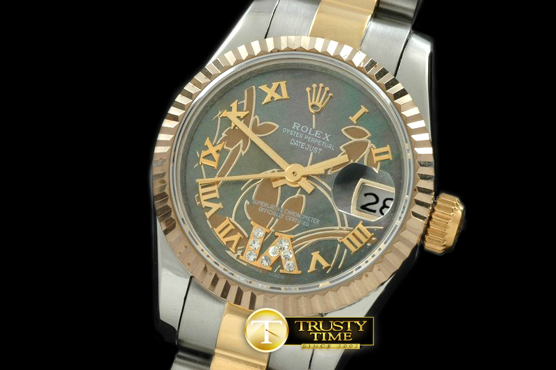 RDJLD0263B – 2011 Flora Pres/Fluted SS/YG M-Green Swiss Eta